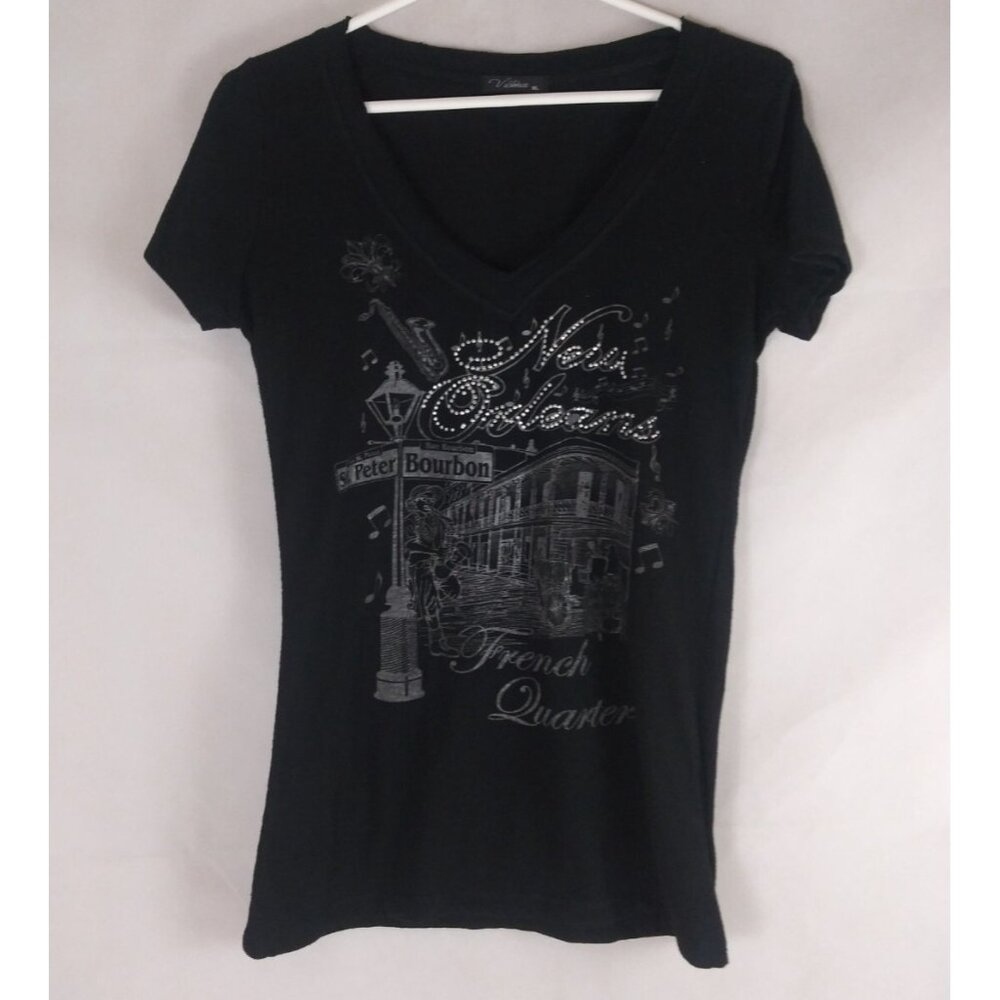 Victoria Women's Beaded T-Shirt With New Orleans French Quarters Design Size XL